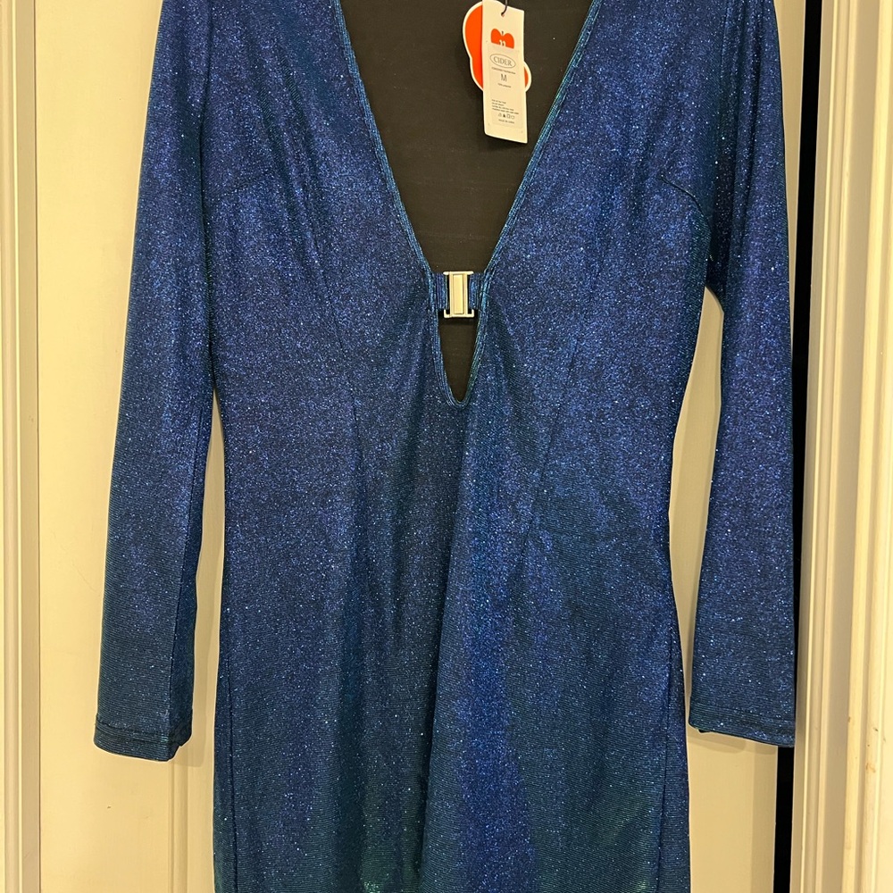 Cider Shimmering Blue V-Neck Top